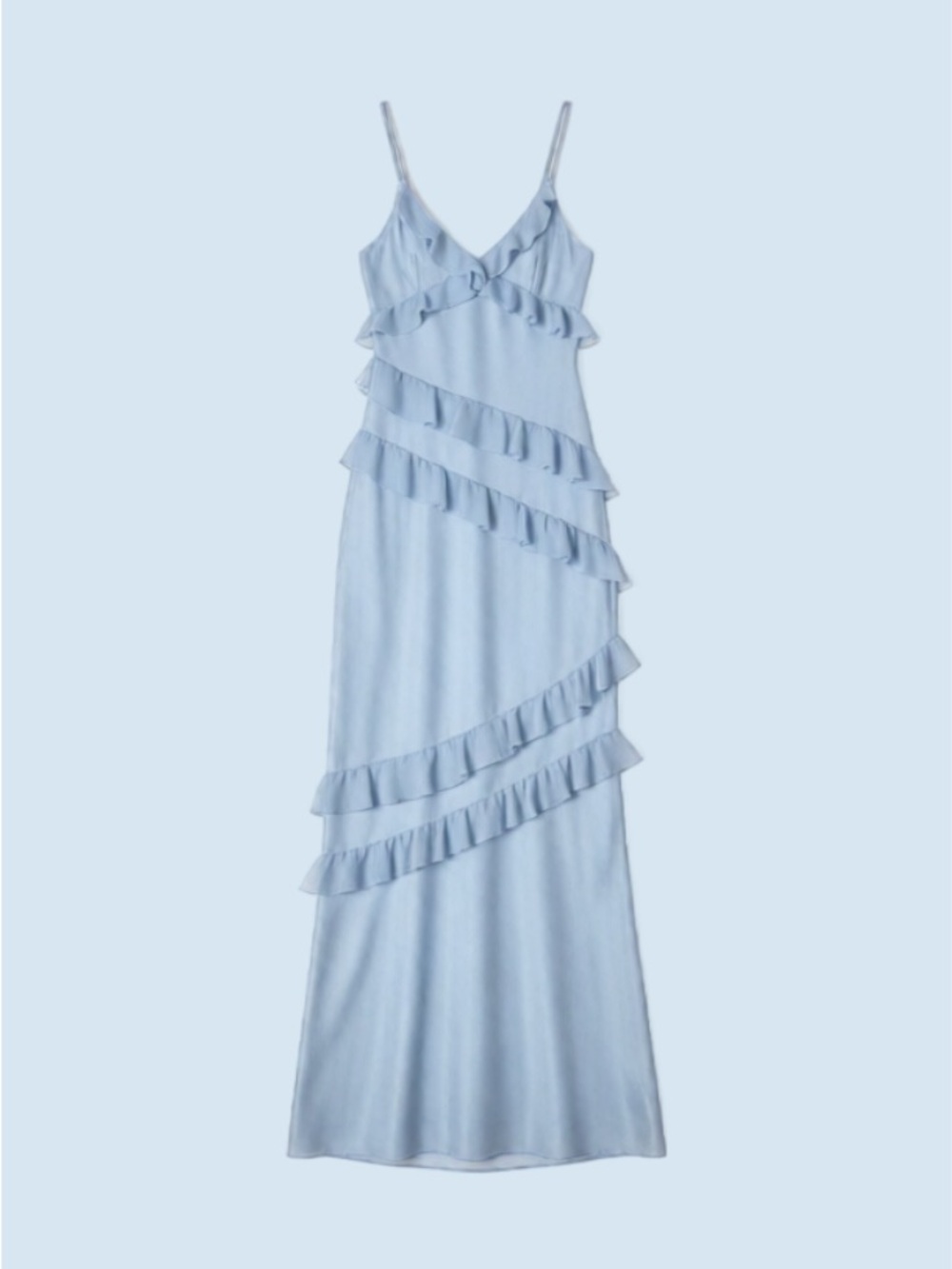 Beginning Boutique Light Blue Ruffle Trim Slip Dress